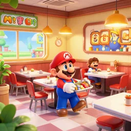 a restaurant inspired by Mario Bros, concept art, digital art, well detailed, trending on artstation