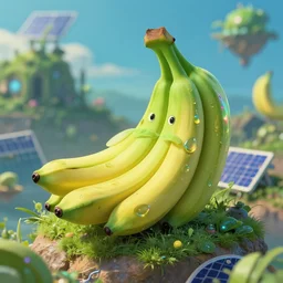 studio ghibli, banana, island, solar, green technology, optimist future by asher durand. intricate artwork by tooth wu and wlop and beeple and dan mumford and greg rutkowski and nekroxiii. halo. octane render, cinematic, hyper realism, octane render, 8 k, depth of field, bokeh. iridescent accents. vibrant