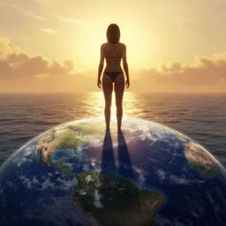 earth and sea, woman, golder hour, shadow in the sun, gta v, unreal engine, art by greg rutkowski