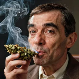hyper realistic, close up portrait of a derpy mr. bean, big chungus smoking massive amounts of weed by greg rutkowski, scott m fischer, artgerm, loish, slight glow, atmospheric, anne stokes, alexandros pyromallis