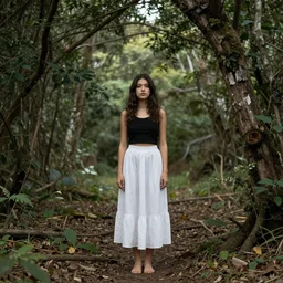 A girl wearing a white skirt in the forest, by Vicente Romero Redondo