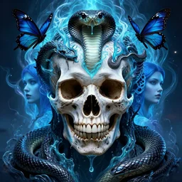 portrait tribal cosmic water skull, ancient power, black mamba, water dragon, blue widow, black monarch, plasma halo, intricate artwork by artgerm, greg rutkowski, and kilian eng, symmetrical!!! digital illustration, hyper detailed!!!, super sharp, crisp, smooth, vibrant colors!!! smooth gradients!!!! depth of field, aperture f 1. 2