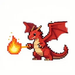dragon spit fire, pixel art 8 x 8 size.