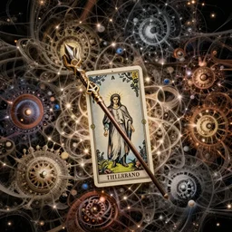 a single wand, the ace of wands tarot card, fantasy composition made of fractals, ultra realistic, wide angle, intricate details, the fifth element artifacts, highly detailed by peter mohrbacher, hajime sorayama, wayne barlowe, boris vallejo, aaron horkey, gaston bussiere, craig mullins
