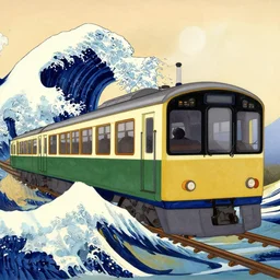 train, painting by hokusai