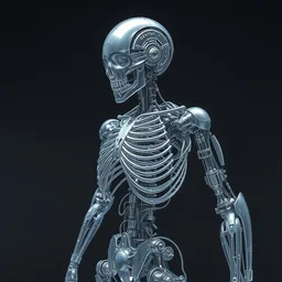 complex chromium cybernetic endoskeleton in a dark gray room : : highly detailed : : frosted glass like translucent armor