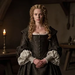 vanessa kirby wearing 1 8 th century stay in a medieval tavern at night with candles, wow 4 k detail fantasy, matte painting, realistic materials, photo realistic, postprocessing, cinematic, hyperrealistic, studio lighting, ekaterina, the tudors, photography by richard jenkins
