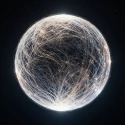 floating celestial orb covered in light strands of hair in the night sky, volumetric lighting, hyperrealistic, 8 k, aesthetic, eerie, trippy, meta, god rays, ultrafine details