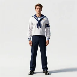 young sailor in uniform, high detail digital art, full body, standing, isolated on a pure white background, centered, whole figure in frame, sharp focus, studio lighting