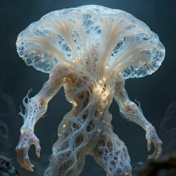 a theriomorphic fungal being, concept art, mycelial gossamer weave, translucidluminescence, intricate, kim jung gi, james jean, shaun tan, meridians, organic detail, cinematic, epic wide shot, ultra detailed, sharp focus, smooth, global illumination, photorealistic, 8 k render