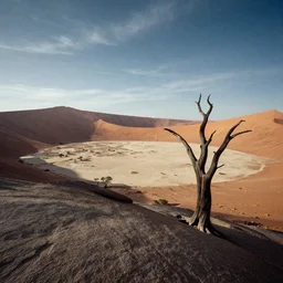amazing landscape photo of the Namib landscape with mountains in the distance and a bleached dead tree on the rocks in the foreground by marc adamus, beautiful dramatic lighting, 16mm wide angle lens