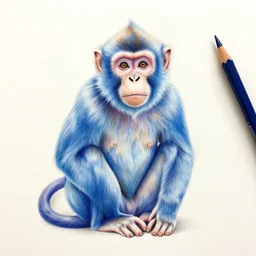 Colored pencil art on paper, Blue Frost monkey, highly detailed, artstation, MasterPiece, Award-Winning, Caran d'Ache Luminance