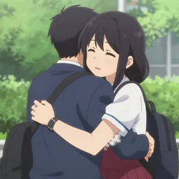 anime still of college girl hugging her dad goodbye