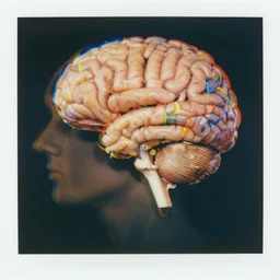 vintage cereal commercial for cereal made of brains, colorful chromatic abberation, gdouble exposure photo from the 7 0 s, polaroid photo of all of the world's brain knowledge in one brain, by zdzislaw beksinski, by alex grey