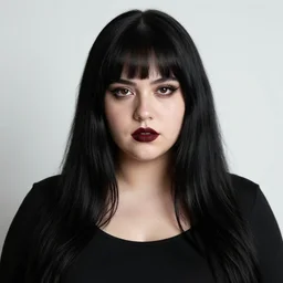 a slightly chubby cuban goth girl with long bangs