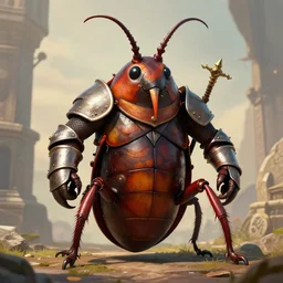 oversized giant anthropomorphic medieval knight cockroach