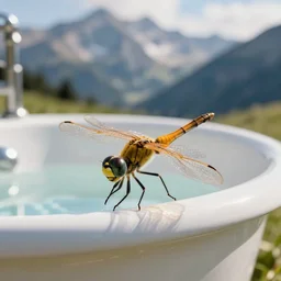 dragonfly in a bathtub in the alps, libertine!! in background