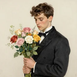 guy holding flowers, artwork by Enjolras, Delphin
