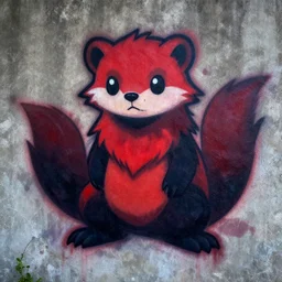 darkly colored graffiti tag of a friend - shaped furry fandom weasel fursona, anthropomorphic, red & black fur