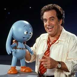 A Picture of Danny Devito playing Spacely Sprocket in a live action movie of The Jetsons. Photography
