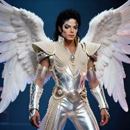 beautiful!! futuristic cyberpunk michael jackson angel warrior with ornate slick pearl armor, highly detailed 8 k hdr smooth sharp focus high resolution award - winning photo photorealistic