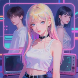 retro 9 0 s japanese, lofi girl aesthetic, pastel goth, vaporwave colors, anime, futuristic, hyperrealistic painting, by stanley twardowicz, ilya kuvshinov, rossdraws