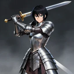 female warrior wearing breastplate and wielding a sword by shinichi kameoka, koji tsuda