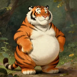 a fat cartoon female tiger, 8 k, hdr, great light, gustave courbet, annie leibowitz