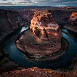 an award winning professional photograph of the horseshoe bend grand canyon, in the style of avatar, epic scene, extremely detailed masterpiece, extremely moody lighting, glowing light and shadow, atmospheric, shadowy, cinematic, god lighting