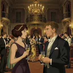 craig mullins and ghibli and james gurney detailed digital painting of a 1 9 2 0 s grand party in a beautiful mansion, many partygoers, strong contrast, unreal engine, hyper realism, realistic shading, cinematic composition, realistic render, octane render, detailed textures, photorealistic, very wide shot, 3 5 mm film