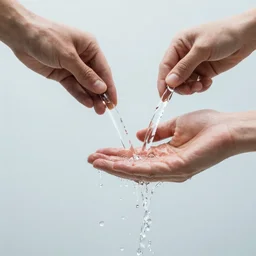two hands pouring water from them