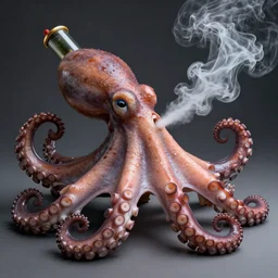 an octopus exhaling smoke gravity bong rips, 4k, realistic lighting