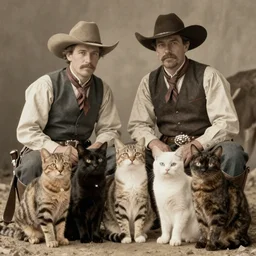 cowboys and their cats, 1 8 0 0 s, photograph