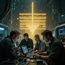 closeup of engineers working at the futuristic space craft docks, cyberpunk, moody, luminescent, rule of thirds, golden ratio, ambient lighting, syd mead, greg rutkowski, wlop, artgerm, artstation, highly detailed masterpiece