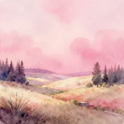 pink hues on a striking watercolor of a landscape on a warm summer's day, award - winning concept art, elegance esoteric fantasy lighting mood