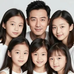 photo of a father and his five daughters, very detailed faces, beautiful faces, high quality photograph, instagram
