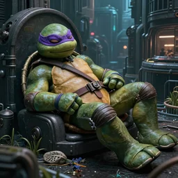 a very realistic movie still of a teenage mutant ninja turtle sleeping in the sewers on of the city of atlantis, highly detailed render by beeple, syd meade, starwars, space art concept, sci - fi, digital art, unreal engine, wlop, trending on artstation, 4 k uhd image, octane render