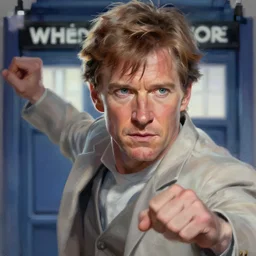harrison ford as doctor who, intricate, fictional character, dynamic pose, dramatic lighting, realistic shaded lighting, pastel shades, expressively loose brush strokes, perfect face, 8 k realistic, hyper detailed, digital painting, artstation, concept art, hyper detailed eyes, art by sam spratt and peter mohrbacher and james jean