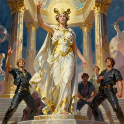 oil painting tall slim mature goddess hera in shining white cape and golden armour standing in palace on olympus, dynamic, by norman rockwell, jack kirby, alex ross, bergey, zdzislaw beksinski, ruan jia, jeremy mann, tom lovell, 5 0 s science fiction, pulp scifi fantasy marvel illustration