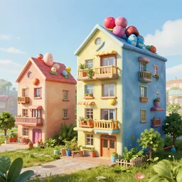 jellybean houses, realistic detailed digital art by maxwell boas jessica rossier christian dimitrov anton fadeev trending on artstation cgsociety rendered in unreal engine 4 k hq