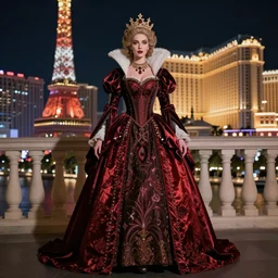 full body portrait, duchess of blood, night shot of las vegas in background, highly detailed, CGsociety, subtle, concept art, HDR, hyper realistic, volumetric lighting, subsurface scattering, unreal