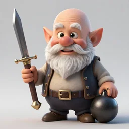 bald dwarf with white beard, holding a dagger and bomb, dnd, high detail, fantasy, in the style of vintage antique illustration and line drawing or engraving