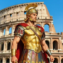 gladiator at colosseum by ljunggren, colorful, extremely detailed, intricate linework, super sharp focus, bright colors, inspired by the film sparticus, dark souls, ue 5 octane render, global illumination, radiant light, detailed and intricate environment