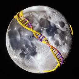 an ultra high resolution photo taken by nasa hubble telescope of a perfect dyson sphere comprised of entangled strands of yellow and violet dna enclosing the moon. futuristic, sci fi, bladerunner 2 0 4 9, cinematic, backlit