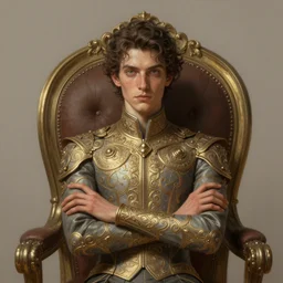 a gallant flity eyes. crossed arms, sitting in his chair. intricate, elegant, highly detailed, digital painting, artstation, concept art, sharp focus, illustration, by justin gerard and artgerm, 8 k