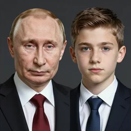putin teams up with a mysterious teenage putin, perfect faces