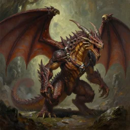 closed up oil painting of one deathwing dragon from world of warcraft in a cave by greg rutkowski