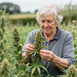 a photograph of an old lady picking cannabis buds in her garden, british countryside, daido moriyama, nobuyoshi araki, analogue photography, war on drugs