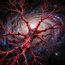 a bloody red neurological network spanning across the galaxy, realistic 4 k octane beautifully detailed render, 4 k post - processing, highly detailed, intricate complexity, epic composition, magical atmosphere, cinematic lighting, masterpiece, ultra hd