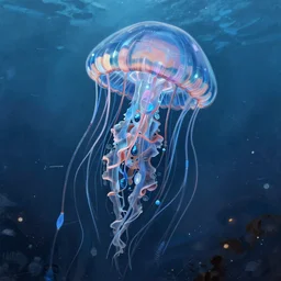 a hyper detailed painting of a cyberpunk jellyfish, cables everywhere, blue tones, underwater, 16 mm, highly detailed, digital painting, artstation, concept art, smooth, sharp focus, illustration, art by artgerm and greg rutkowski and alphonse mucha